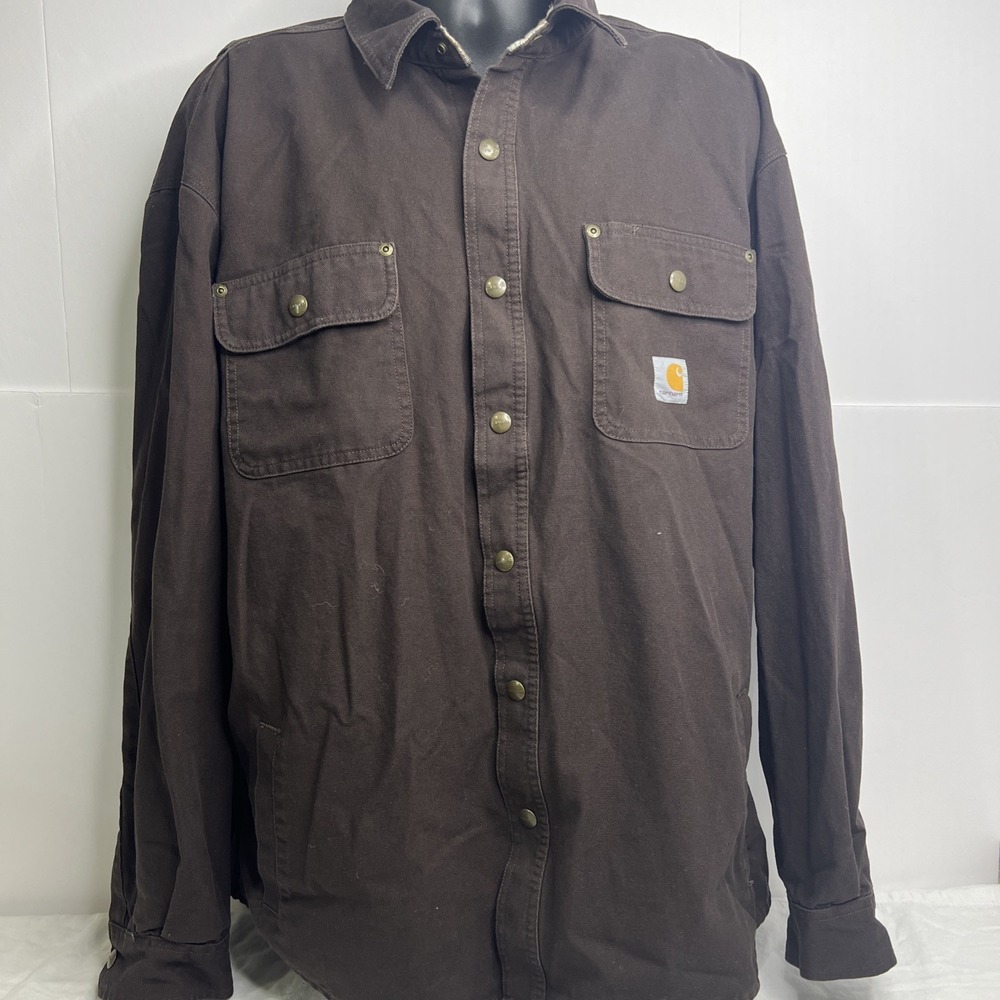 Carhartt Men's XL Brown Canvas Trucker Jean Denim Coat Workwear Button Up Jacket